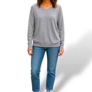 J.Crew Cotton V-Neck Sweater Heather Gray Tennis Prep Casual Preppy Y2K XL